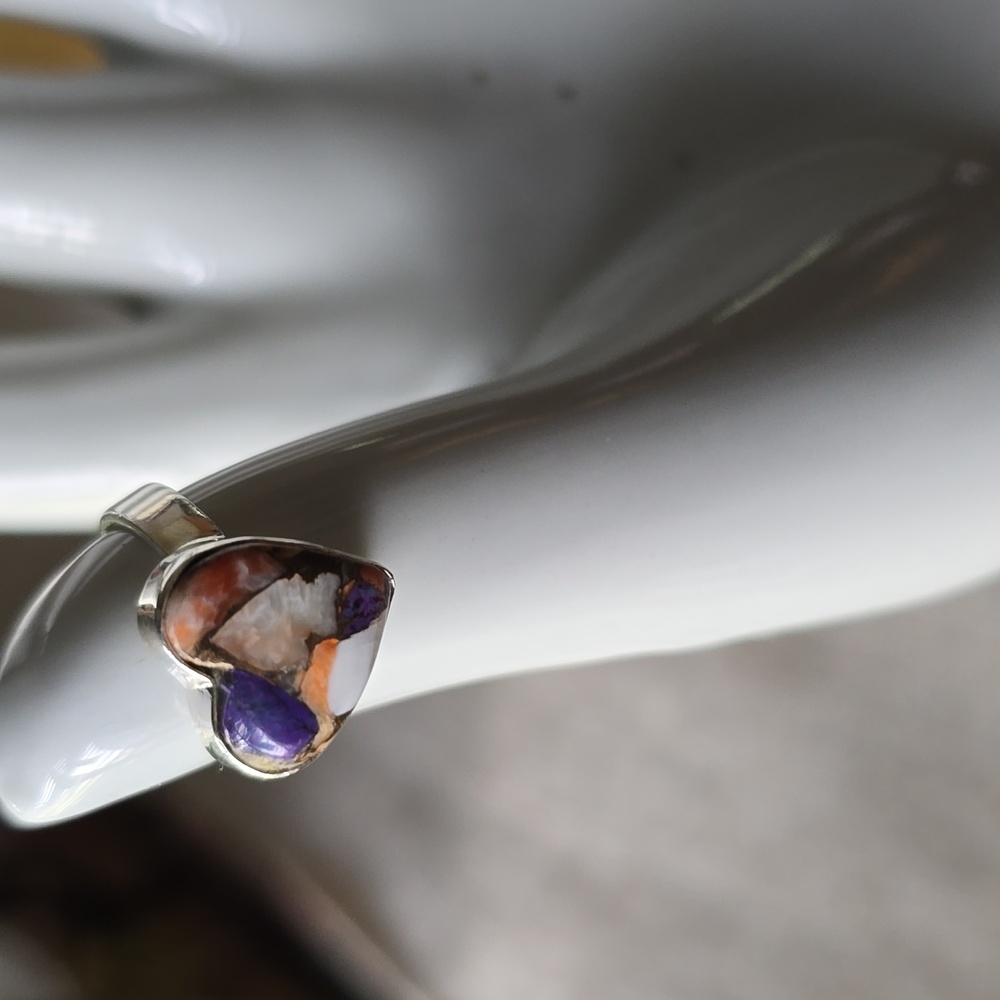 925 Sterling Silver~Purple Dahlia Turquoise~Heart-Shaped Stone Ring~Sz 6